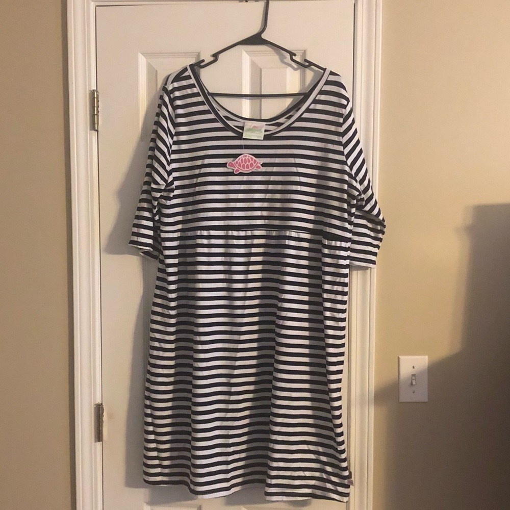 Lolly Wolly Doodle Navy and White Striped Dress.